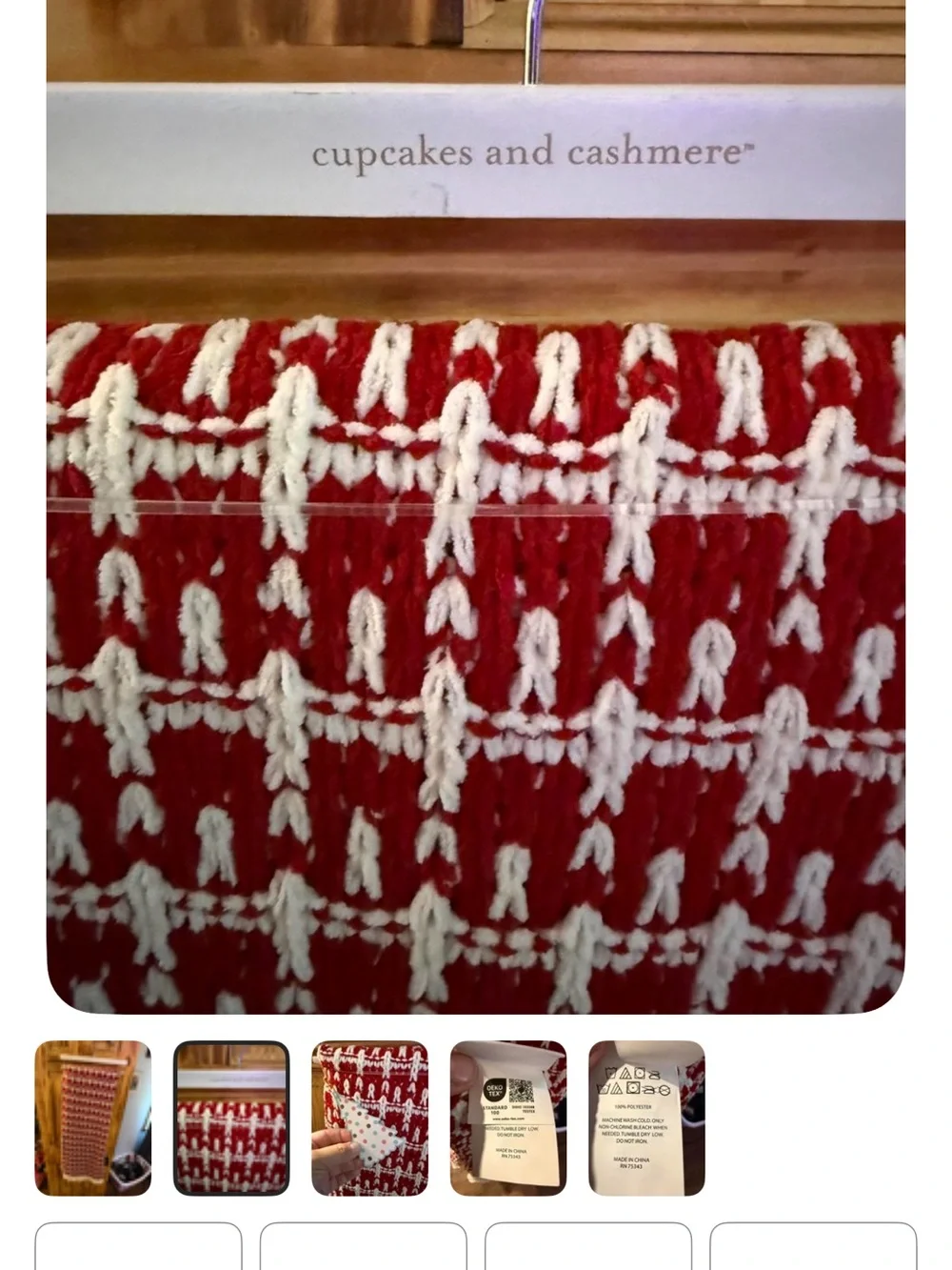 cupcakes & cashmere Red and Cream Knit Throw Blanket